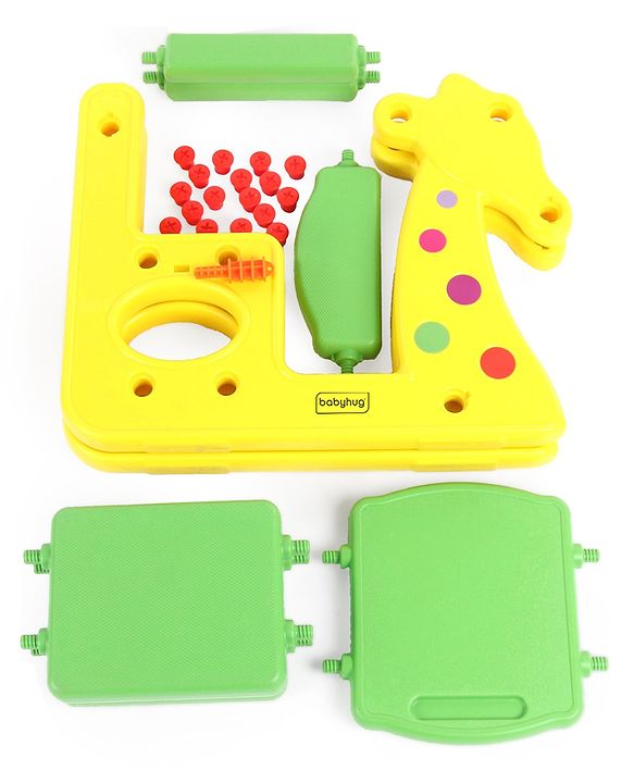 Babyhug Single Seater Giraffe Study Desk For Nursery with Under Seat Storage Easy Assembly  - Yellow & Green