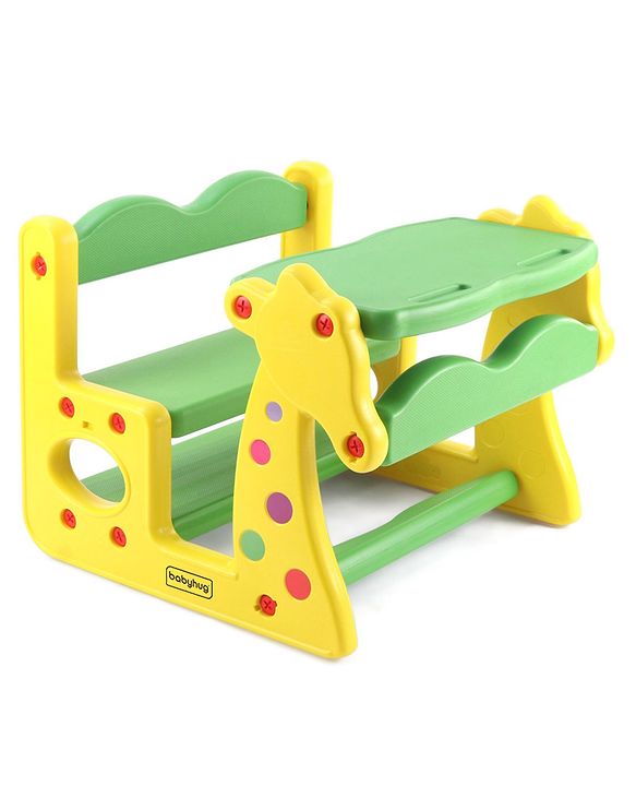 Babyhug Strong and Durable Double Seater Kids Activity Study Desk  - Yellow & Green