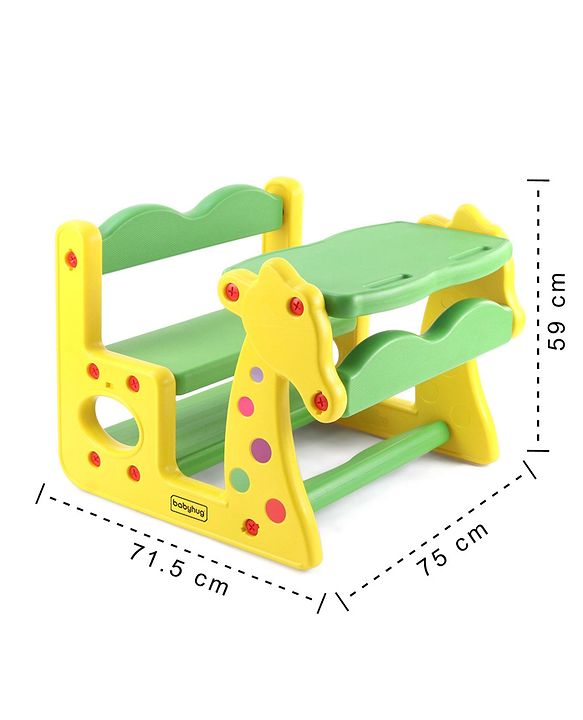 Babyhug Strong and Durable Double Seater Kids Activity Study Desk  - Yellow & Green