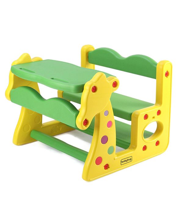 Babyhug Strong and Durable Double Seater Kids Activity Study Desk  - Yellow & Green