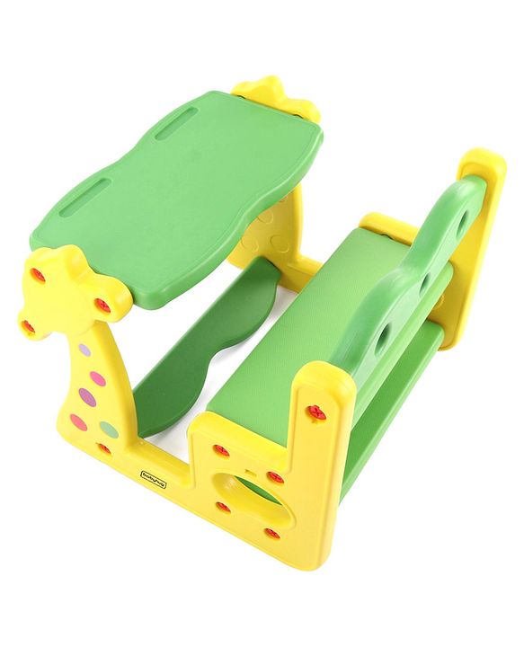 Babyhug Strong and Durable Double Seater Kids Activity Study Desk  - Yellow & Green