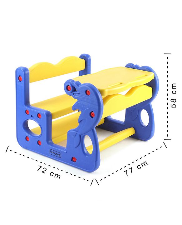 Babyhug Double Seater Dolphin Study Desk For Nursery with Under Seat Storage Easy Assembly - Blue & Yellow