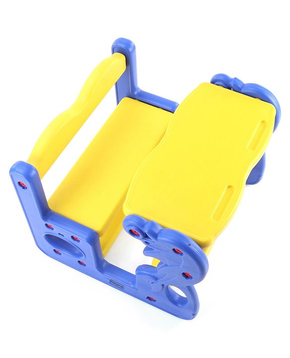 Babyhug Double Seater Dolphin Study Desk For Nursery with Under Seat Storage Easy Assembly - Blue & Yellow