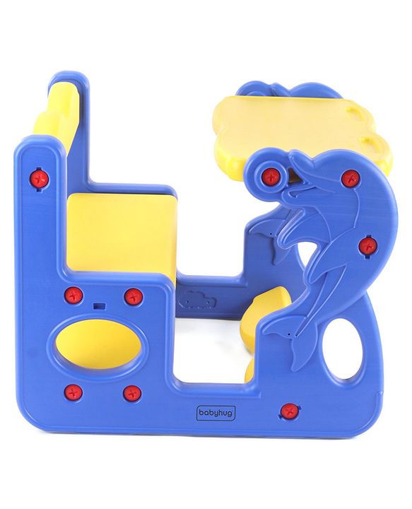 Babyhug Double Seater Dolphin Study Desk For Nursery with Under Seat Storage Easy Assembly - Blue & Yellow