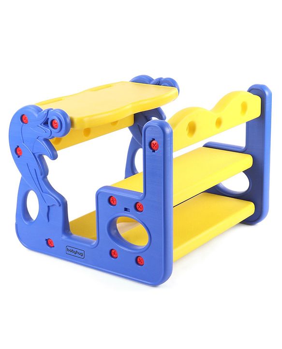 Babyhug Double Seater Dolphin Study Desk For Nursery with Under Seat Storage Easy Assembly - Blue & Yellow
