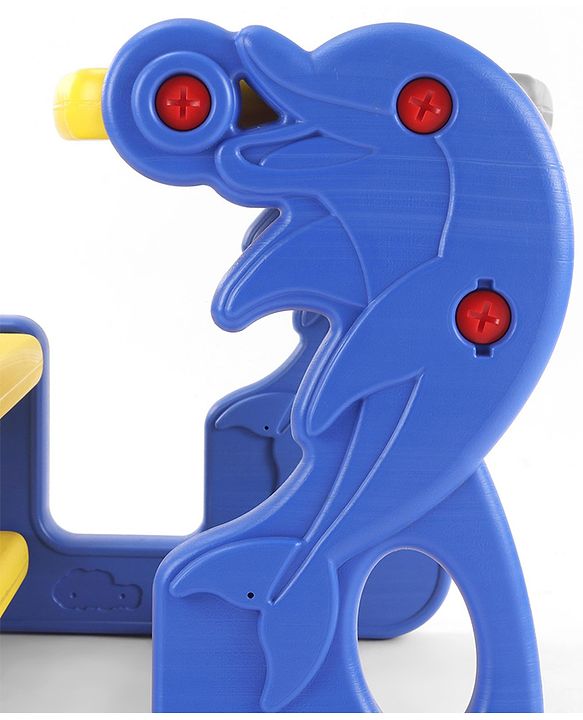 Babyhug Double Seater Dolphin Study Desk For Nursery with Under Seat Storage Easy Assembly - Blue & Yellow