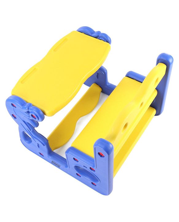 Babyhug Double Seater Dolphin Study Desk For Nursery with Under Seat Storage Easy Assembly - Blue & Yellow