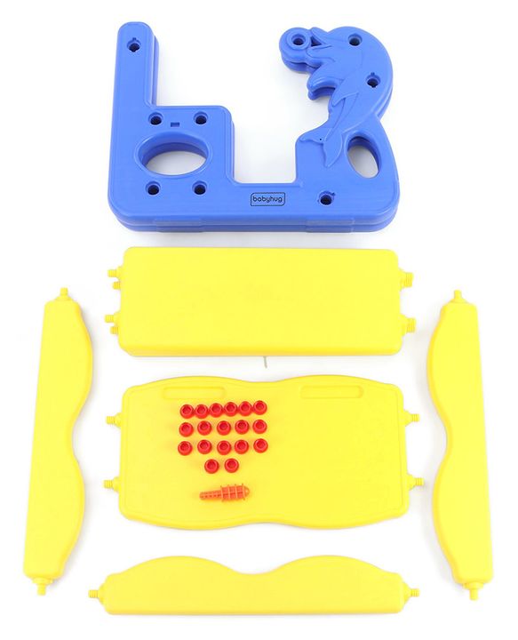 Babyhug Double Seater Dolphin Study Desk For Nursery with Under Seat Storage Easy Assembly - Blue & Yellow