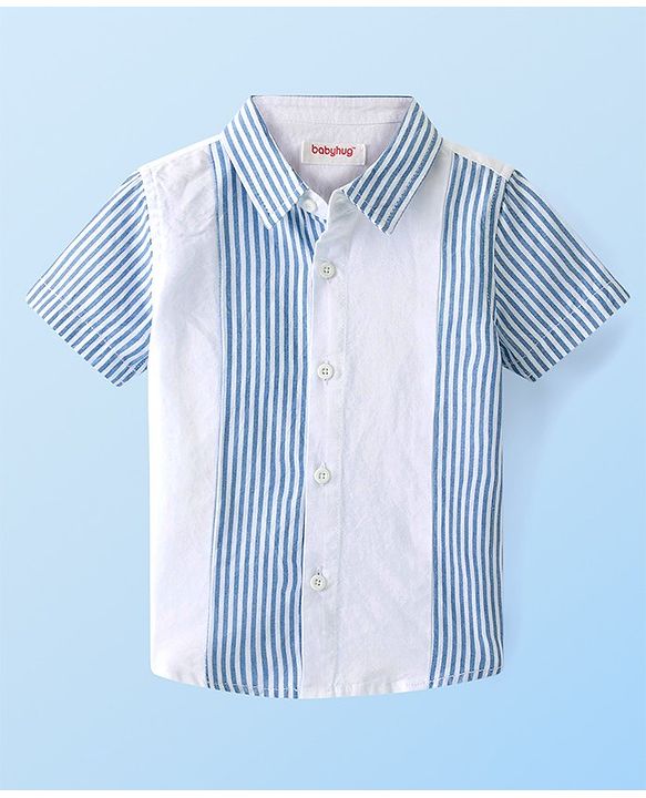 Babyhug Cotton Woven  Half Sleeves  Striped Shirt - Blue & White