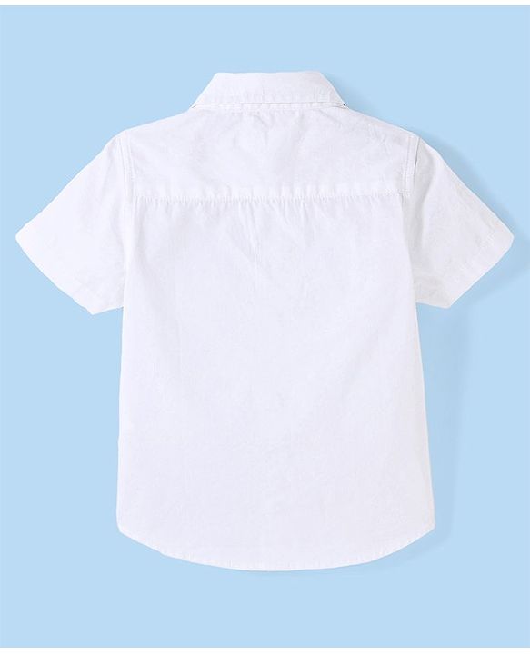 Babyhug Cotton Half Sleeve Striped Shirt with Text Embroidery - White & Blue