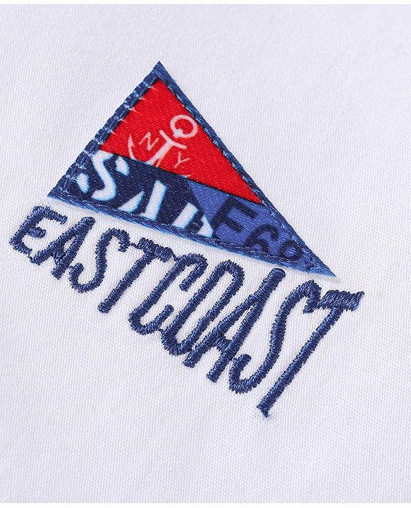 Babyhug Cotton Half Sleeve Striped Shirt with Text Embroidery - White & Blue
