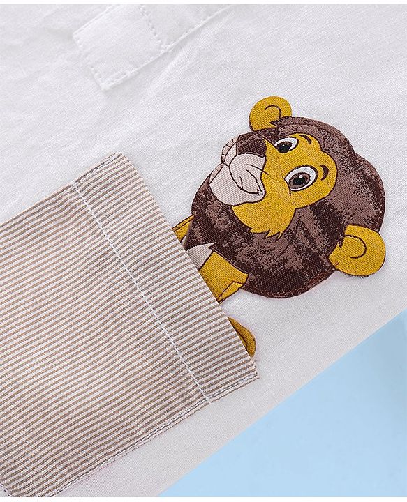 Babyhug Cotton Woven Half Sleeves Lion Printed Kurta Shirt - White