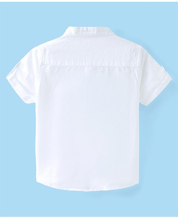 Babyhug Cotton Woven Half Sleeves Mandarin Collar Kurta Shirt With Placement Embroidery - White