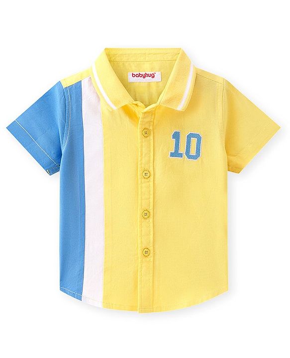Babyhug Cotton Woven Half Sleeves Shirt With Number Embroidery - Multicolor