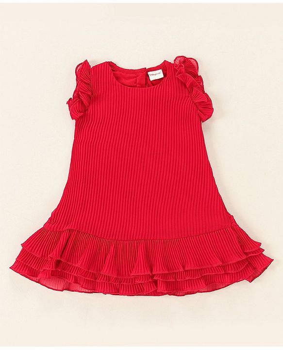 Babyhug Georgette Sleeveless Solid Color Frock - Red