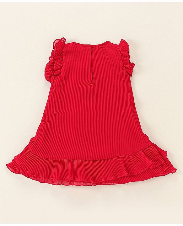 Babyhug Georgette Sleeveless Solid Color Frock - Red