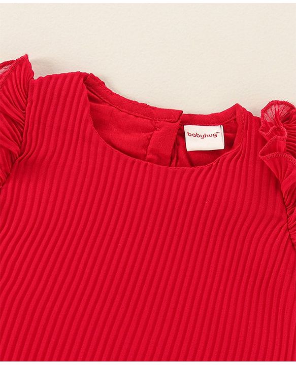 Babyhug Georgette Sleeveless Solid Color Frock - Red