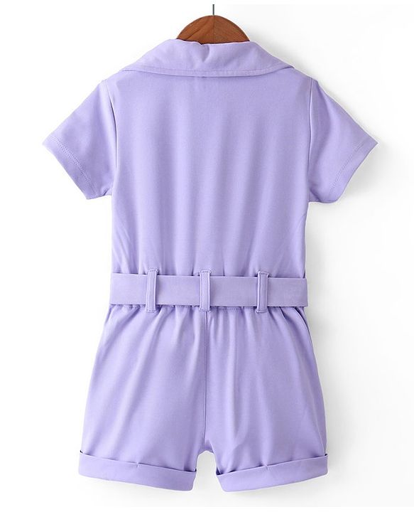 Babyhug Half Sleeves Party  Romper with Belt Solid Colour - Lavender