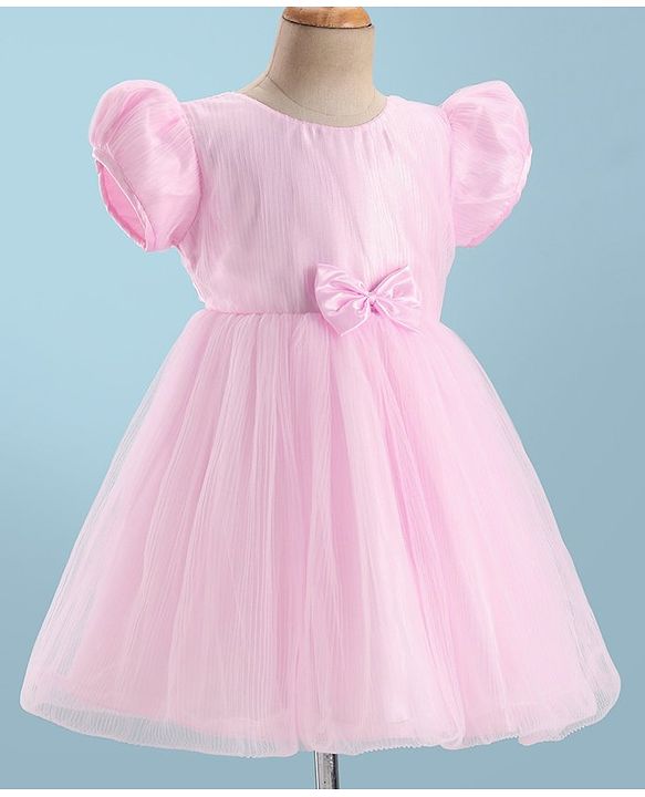 Babyhug Half Sleeves  Fit & Flare Party Frock with Bow Applique - Pink