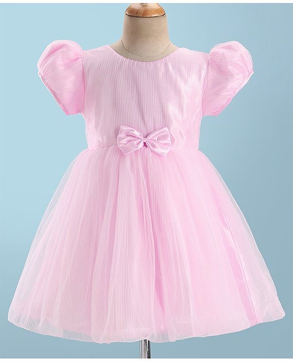 Babyhug Half Sleeves  Fit & Flare Party Frock with Bow Applique - Pink