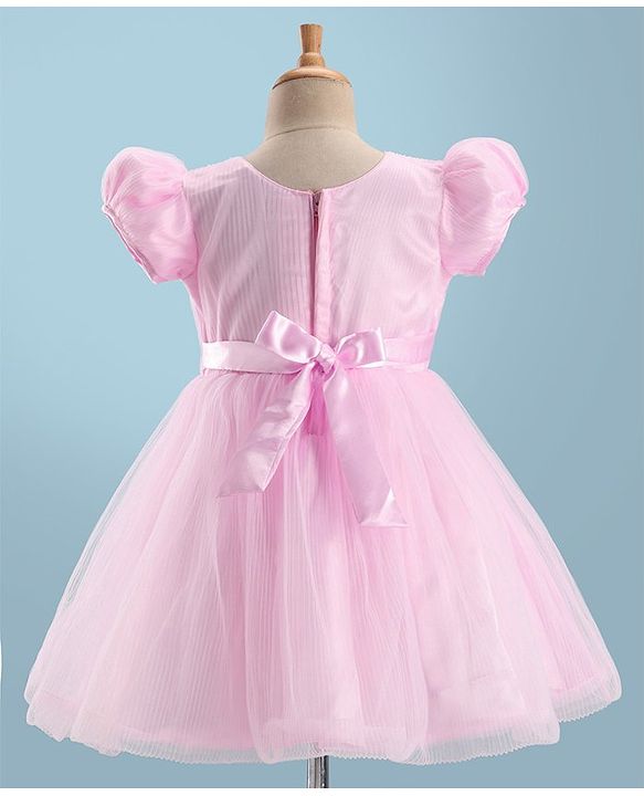 Babyhug Half Sleeves  Fit & Flare Party Frock with Bow Applique - Pink