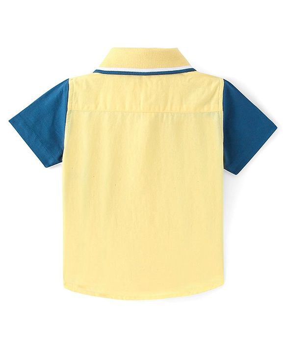 Babyhug Cotton Woven Half Sleeves Shirt Text Print - Yellow & Blue