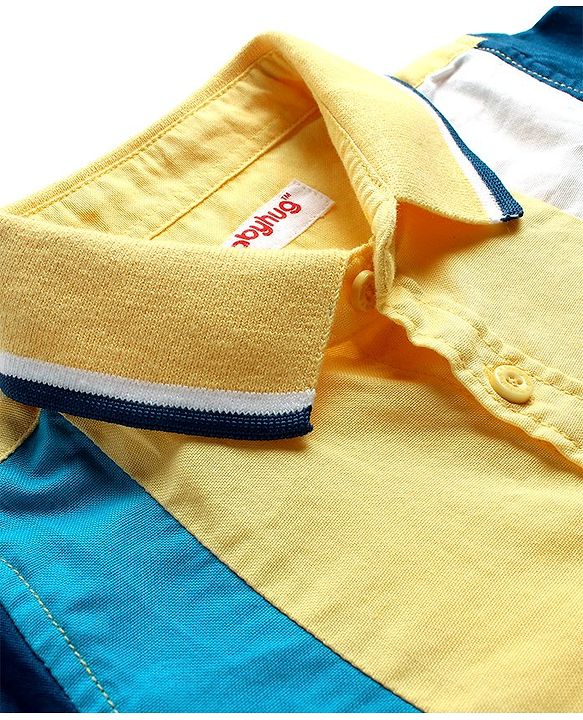 Babyhug Cotton Woven Half Sleeves Shirt Text Print - Yellow & Blue