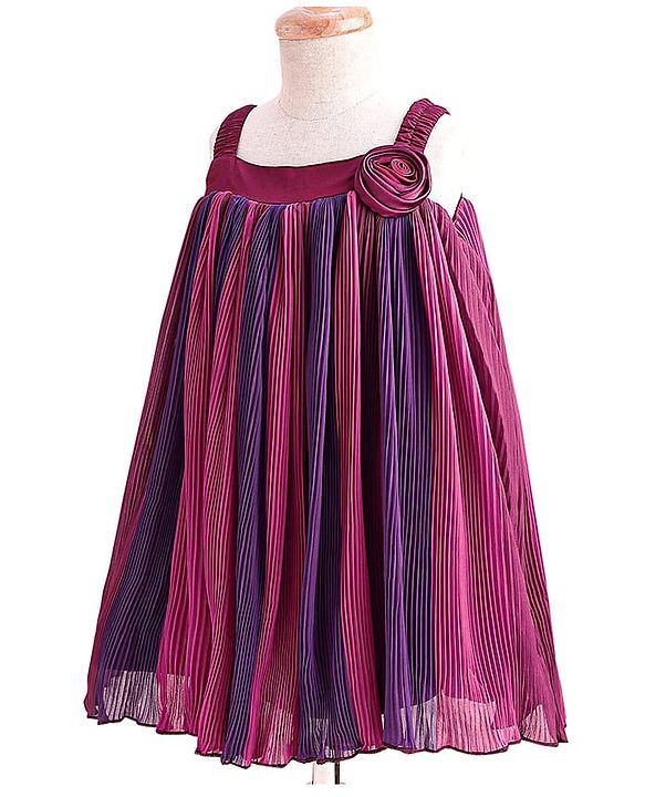 Babyhug Woven Sleeveless Textured Party Dress with Floral Applique -Purple
