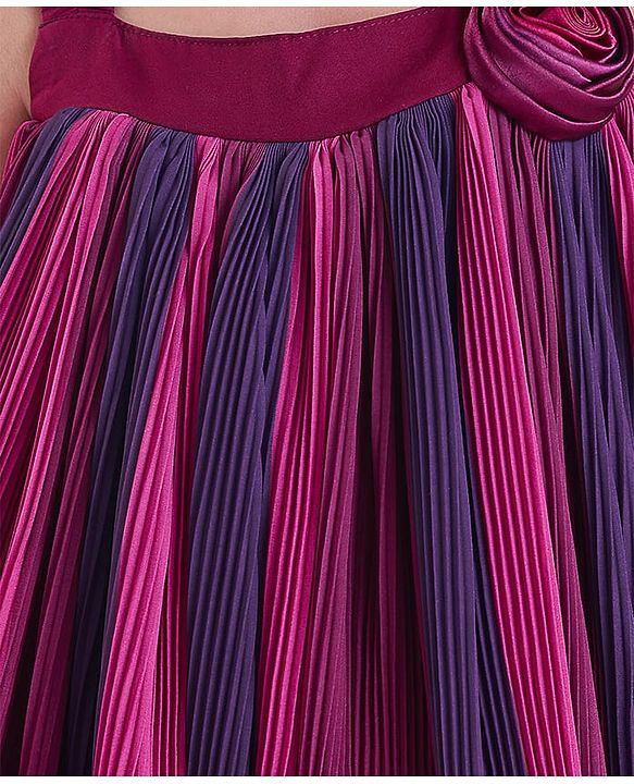 Babyhug Woven Sleeveless Textured Party Dress with Floral Applique -Purple