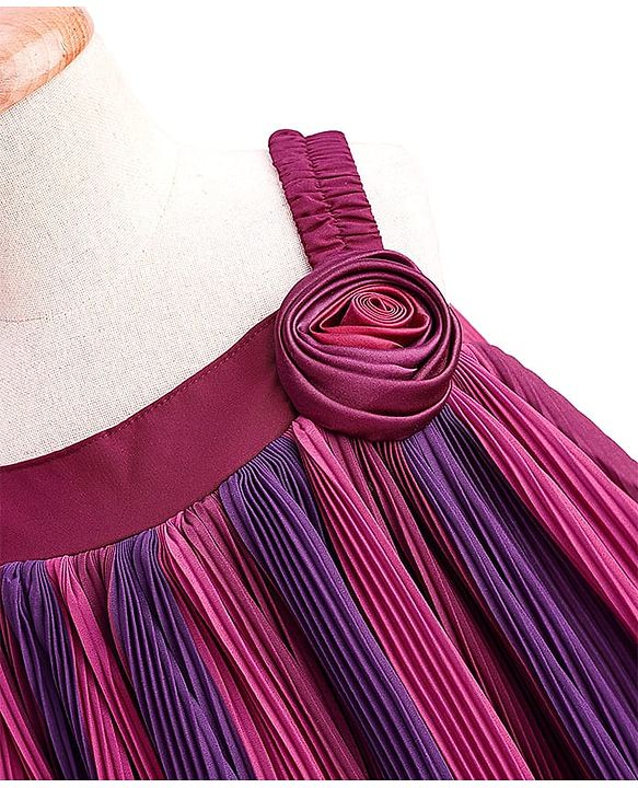 Babyhug Woven Sleeveless Textured Party Dress with Floral Applique -Purple