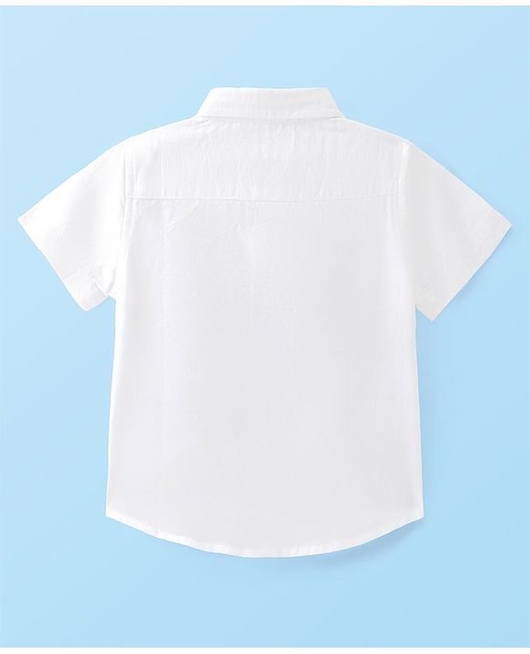 Babyhug Cotton Woven Half Sleeves Solid Color Shirt - White & Navy Blue