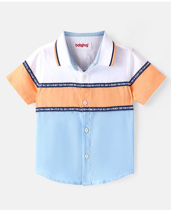 Babyhug Cotton Woven Half Sleeve Regular Rib Collar Solid Shirt- Multicolour