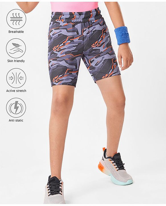 Pine Active Super Stretch Cycling Shorts with Abstract Print - Purple