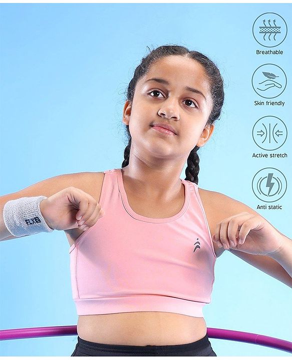 Pine Active Sleeveless Super Stretchable Sports Bra with Logo Print - Pink
