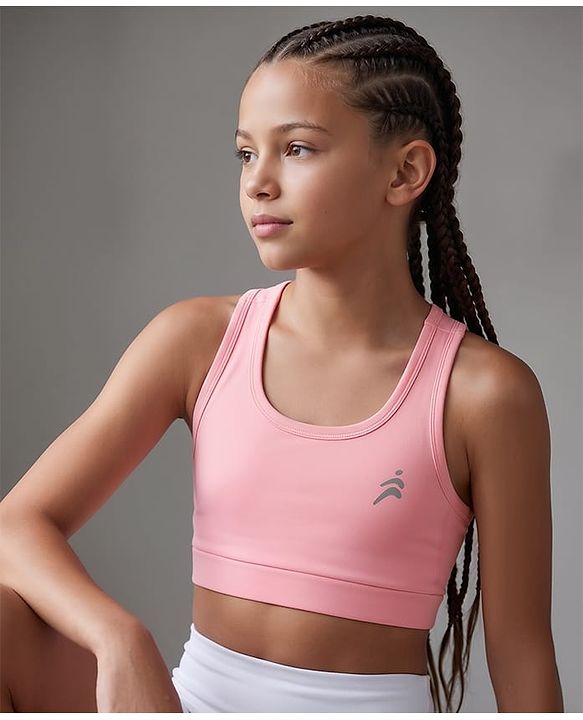 Pine Active Sleeveless Super Stretchable Sports Bra with Logo Print - Pink