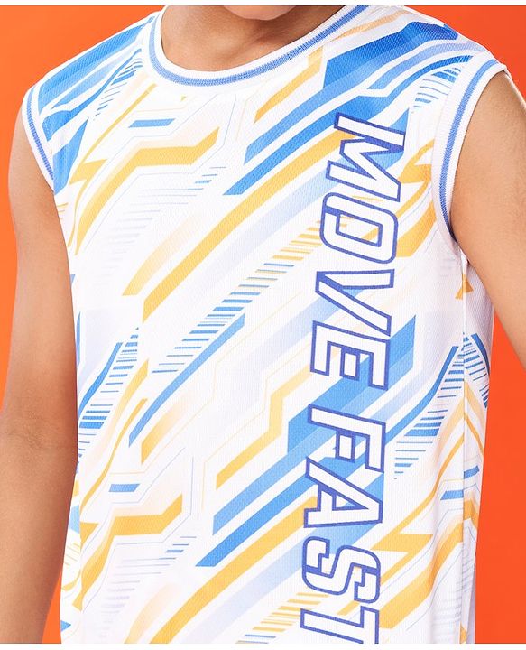 Pine Active Knit High Stretch Sleeveless T-Shirt & Shorts Set Text Print - Blue
