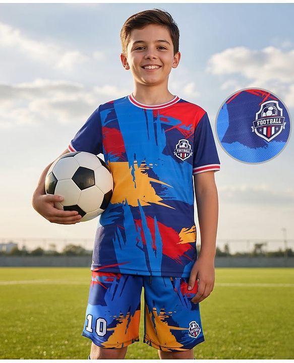 Pine Active Knit Half Sleeves T-Shirt & Shorts Football Set Abstract Print - Multicolour