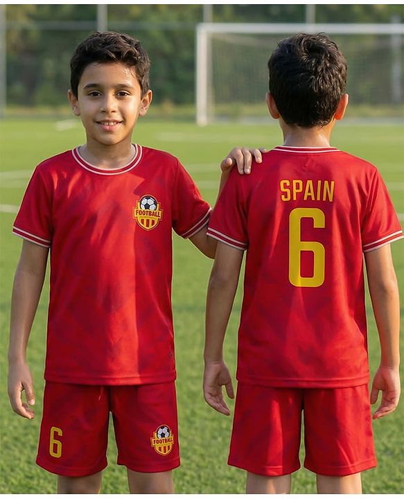 Pine Active Knit Half Sleeves T-Shirt & Shorts Football Set - Red