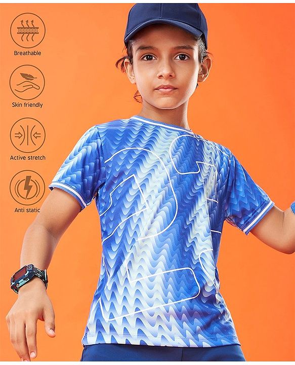 Pine Active Half Sleeves Basketball T-Shirt Numeric Print - Blue