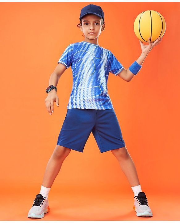 Pine Active Half Sleeves Basketball T-Shirt Numeric Print - Blue