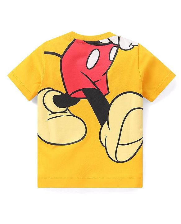 Babyhug Disney Cotton Knit Half Sleeves T-Shirt with Mickey Mouse Graphics Print - Mustard Yellow
