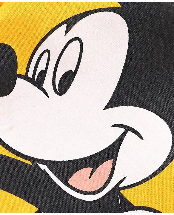 Babyhug Disney Cotton Knit Half Sleeves T-Shirt with Mickey Mouse Graphics Print - Mustard Yellow