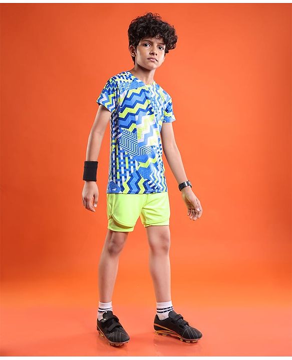 Pine Active Half Sleeves Chevron Printed Stretchable T-Shirt - Blue