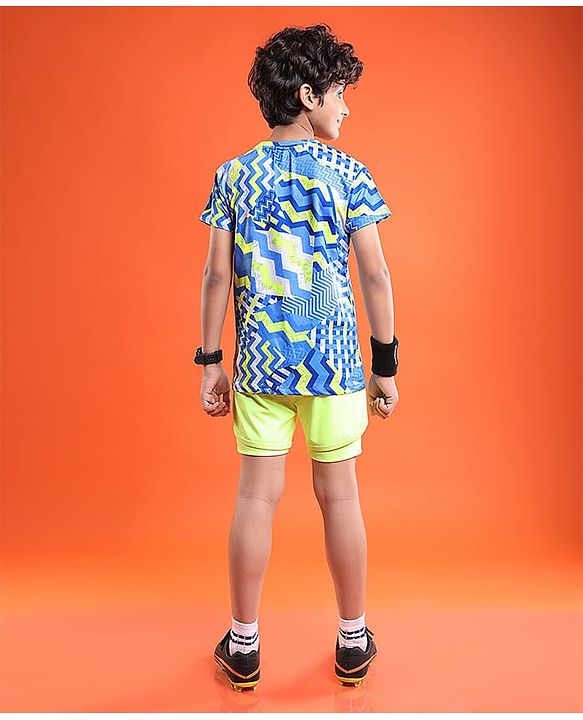 Pine Active Half Sleeves Chevron Printed Stretchable T-Shirt - Blue