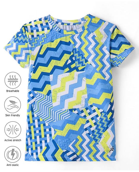 Pine Active Half Sleeves Chevron Printed Stretchable T-Shirt - Blue