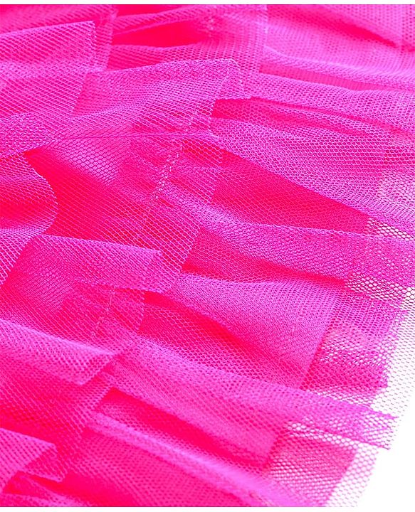 Babyhug Woven Full Sleeves Top & Layered Skirt Set with Butterfly Applique - Fuschia