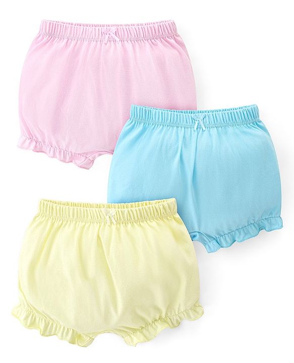 Babyhug 100% Cotton Knit Solid Bloomers Pack of 3 - Multicolour