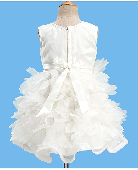 Babyhug Woven Sleeveless Fit and Flare Sequinned Yoke Frill Party Dress - Off White