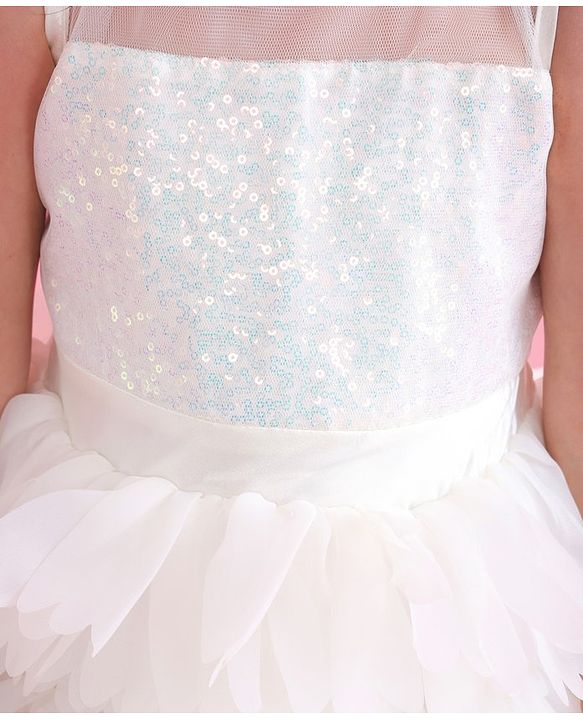 Babyhug Woven Sleeveless Fit and Flare Sequinned Yoke Frill Party Dress - Off White