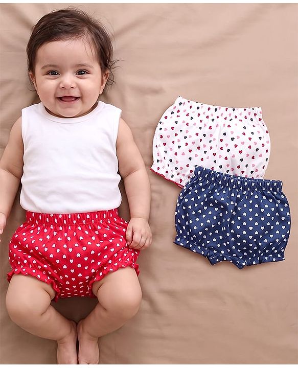 Babyhug 100% Cotton Knit Heart Printed Bloomers Pack of 3 - Multicolour